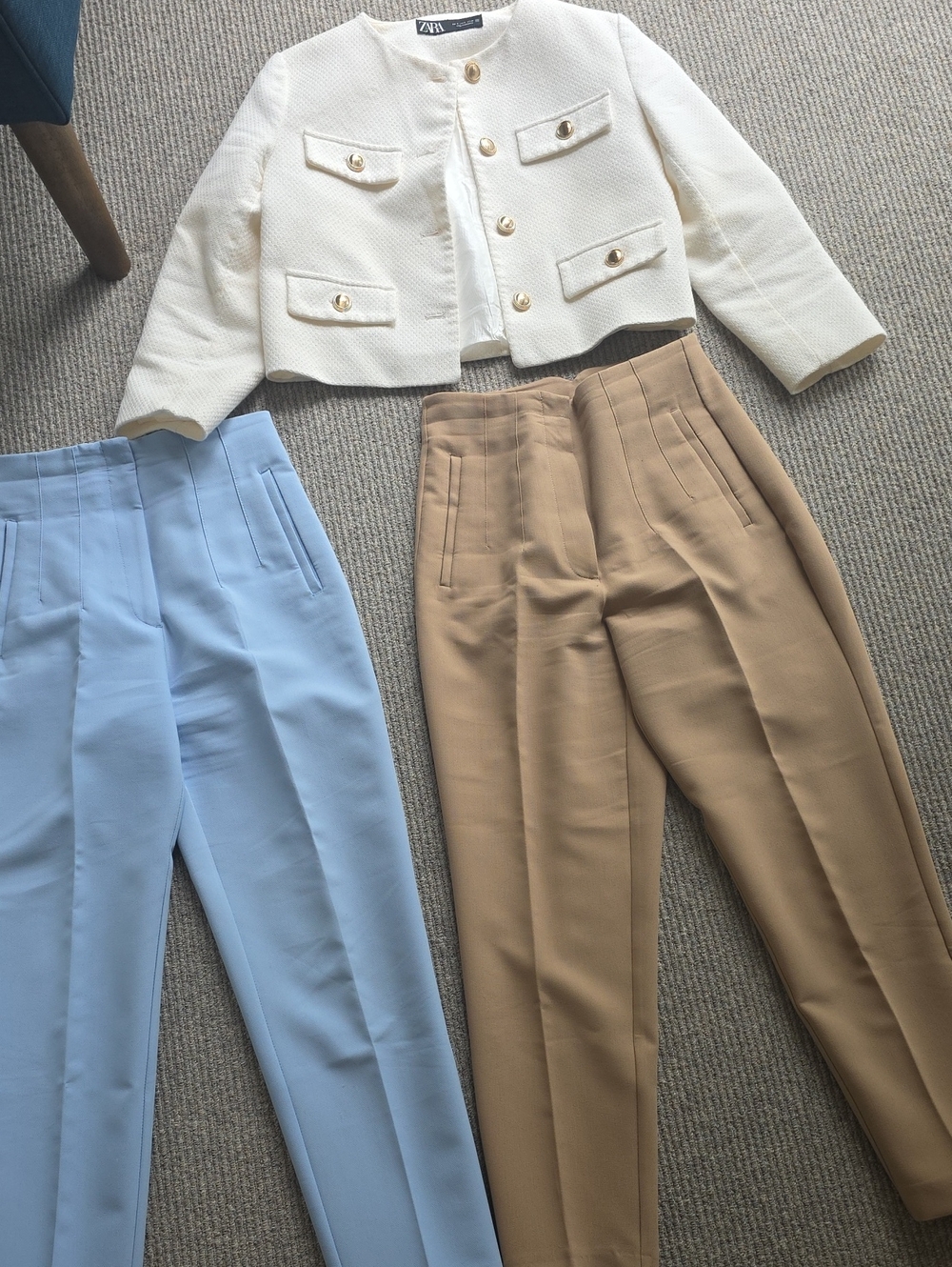 Zara Bundle: 3 Items" Light Blue & Tan High-Waist Tailored Trousers, Size Small